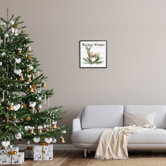 Stupell Industries Holiday Wishes Seasonal Deer Framed Giclee Art